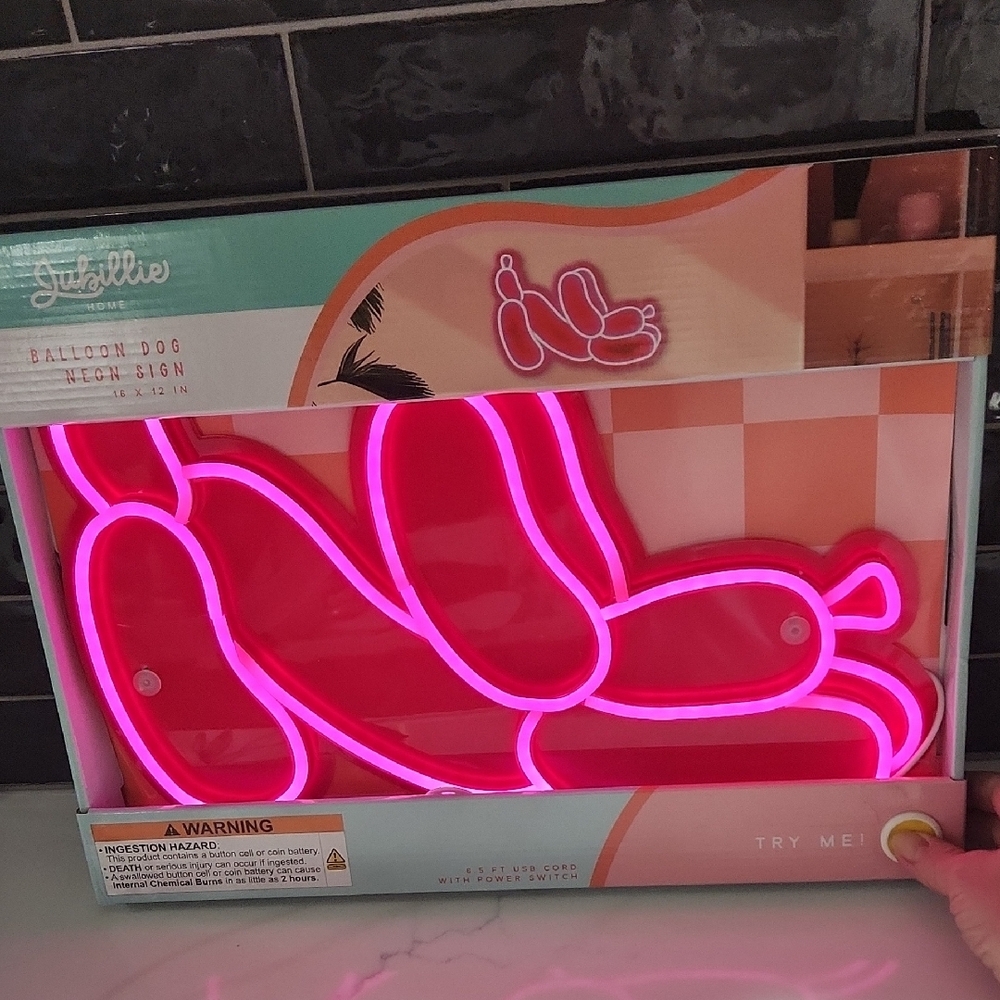 Neon Balloon Dog Sign - Pink
